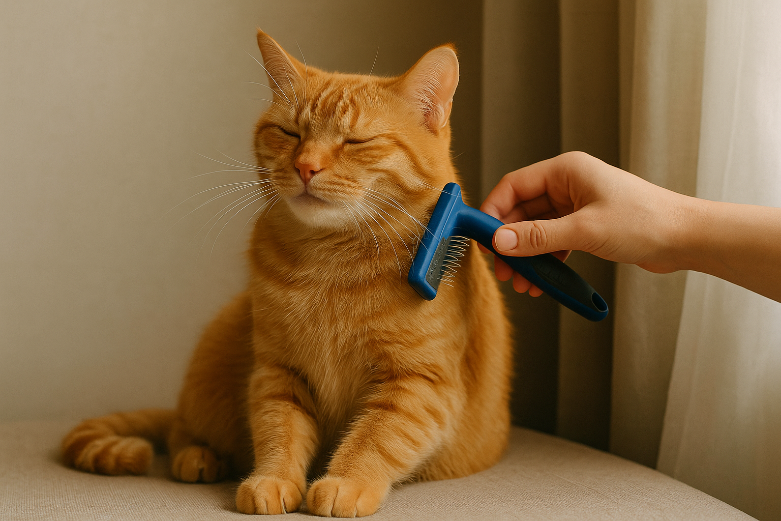 Cat being brushed